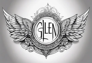 Angel Wings with the word Glenn in between tattoo idea