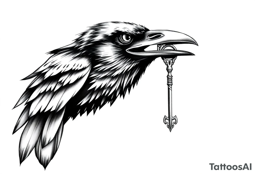 a raven with a key in his beak. tattoo idea