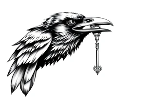 a raven with a key in his beak. tattoo idea
