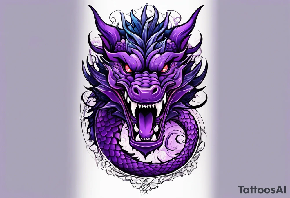 Purple dragon arm sleeve with an eldritch design tattoo idea