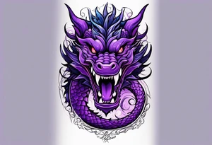 Purple dragon arm sleeve with an eldritch design tattoo idea