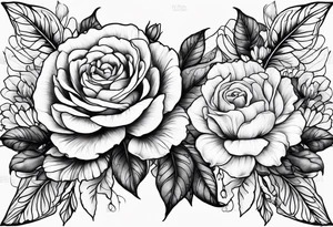 create delicate sketch of a floral tattoo with roses and marigold flowers tattoo idea