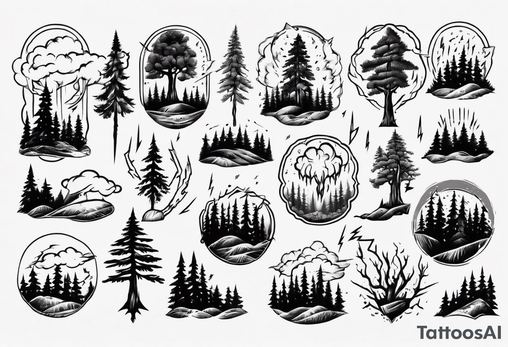 lightning storm over forest tattoo idea