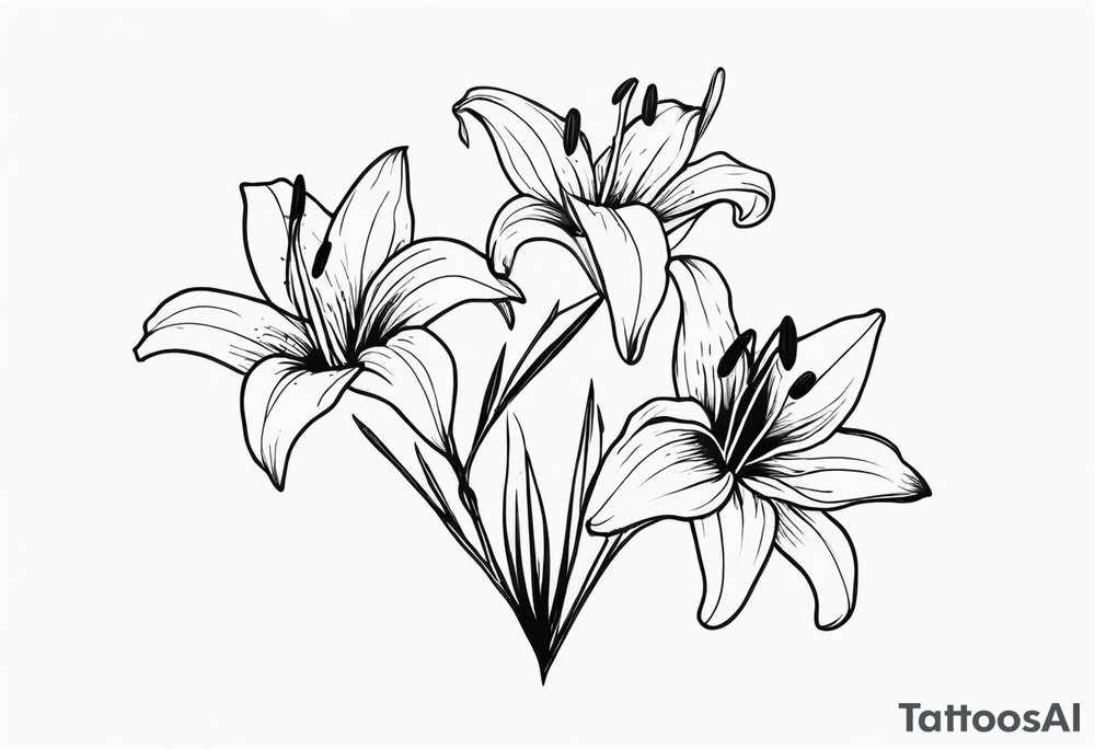 three lily flowers with some butterflies tattoo idea