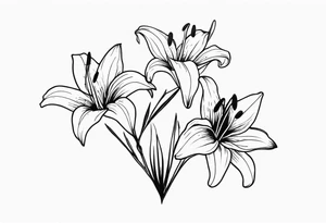 three lily flowers with some butterflies tattoo idea