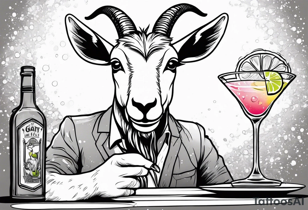 A sketch of a goat drinking a margarita tattoo idea