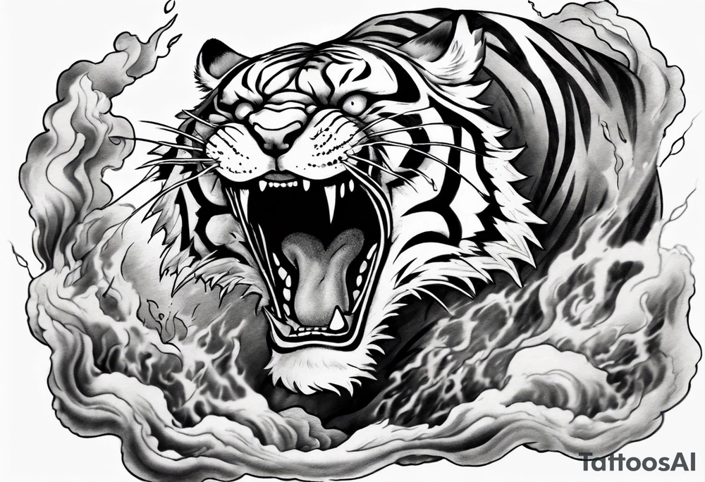 Ferocious Tiger roaring using ancient japaniese ink tattoo idea