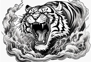 Ferocious Tiger roaring using ancient japaniese ink tattoo idea