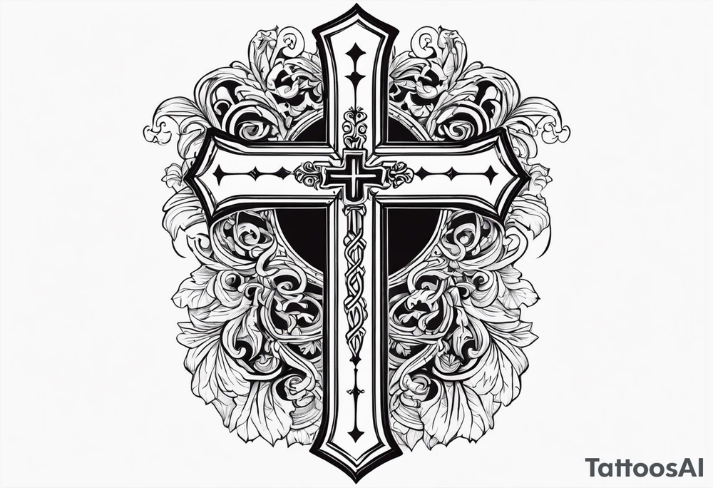 Cross with wording saying Loyalty Is Key in old English tattoo idea