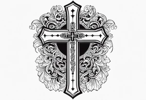 Cross with wording saying Loyalty Is Key in old English tattoo idea