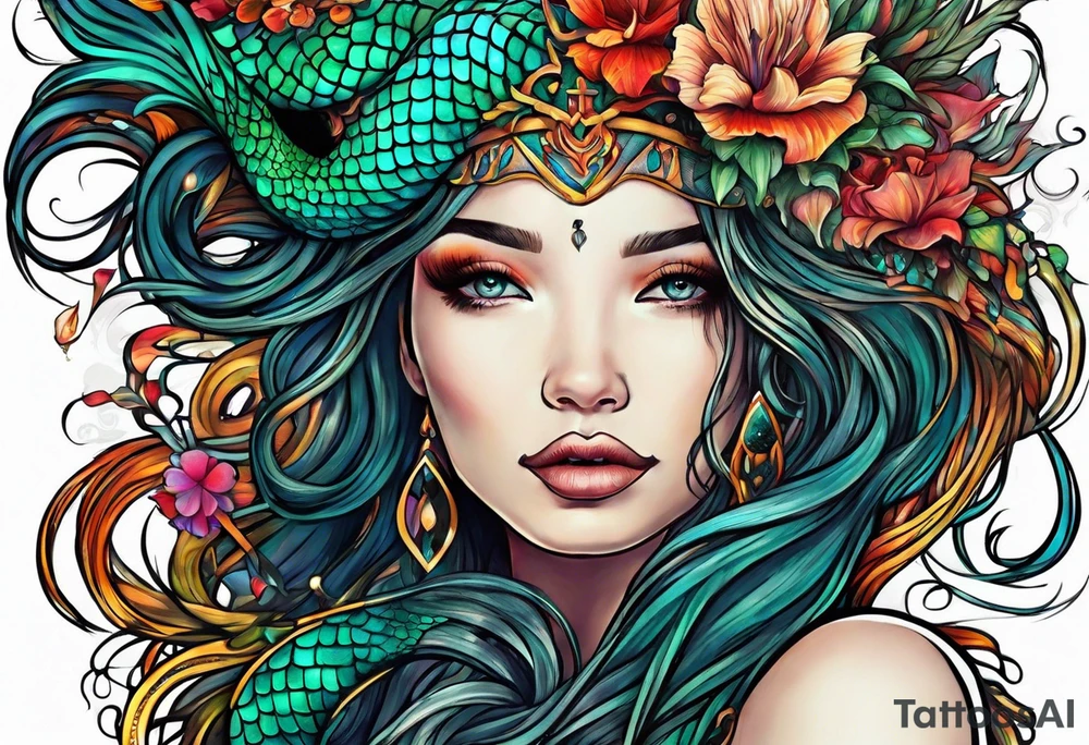 Mermaid dreadlocks tattoo idea