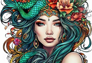 Mermaid dreadlocks tattoo idea