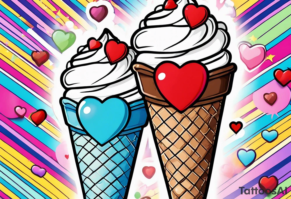 chocolate chip ice cream cone with one red heart tattoo idea