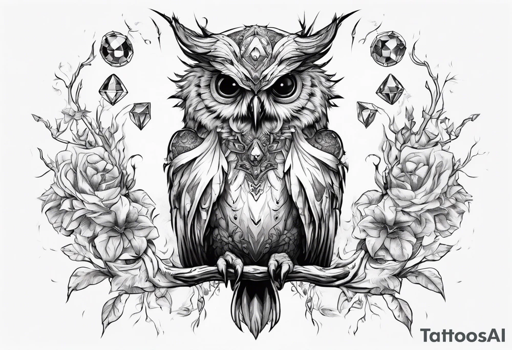 The Demon Owl Stolas, a Prince of Hell who is obsessed with gems, knowledge of astrology and poisonous plants. tattoo idea