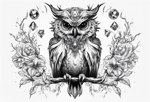 The Demon Owl Stolas, a Prince of Hell who is obsessed with gems, knowledge of astrology and poisonous plants. tattoo idea