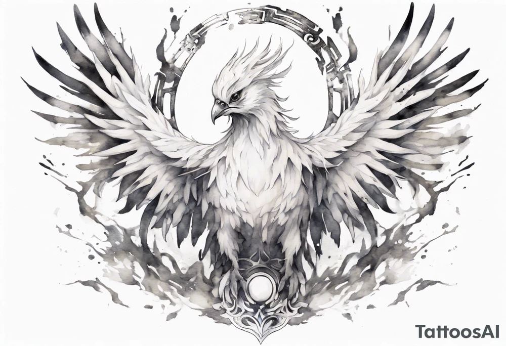 a white phoenix wearing an iron circlet tattoo idea