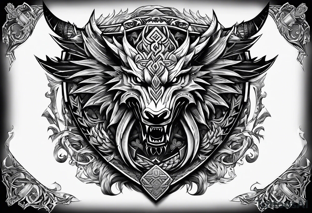 Valhalla sword shield dragon axe Valknut tribal tattoo idea Valhalla sword shield dragon axe Valknut tribal tattoo idea