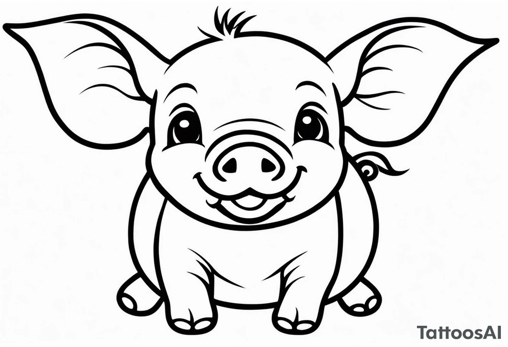 very cute happy piglet with small ears.
outline only.
black and white only.
only show the piglet. no extra lines or decoration.
no black shading.
draw only with very thin lines (1px)

should look like a tattoo that will only take 2 minutes to draw tattoo idea