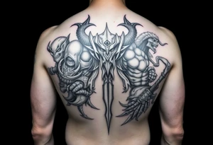 Dota 2 tattoo to fill out entire back with a lot of different heroes including pangolier tattoo idea