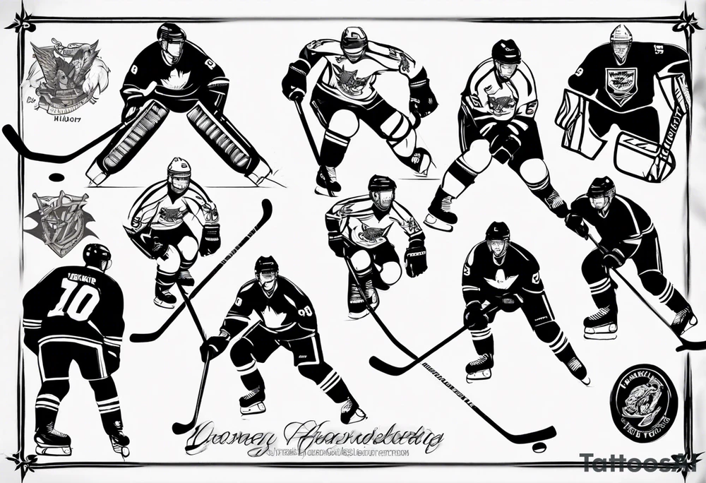 Hockey tattoo incorporating my children’s names in jerseys tattoo idea