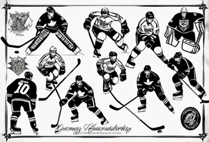 Hockey tattoo incorporating my children’s names in jerseys tattoo idea
