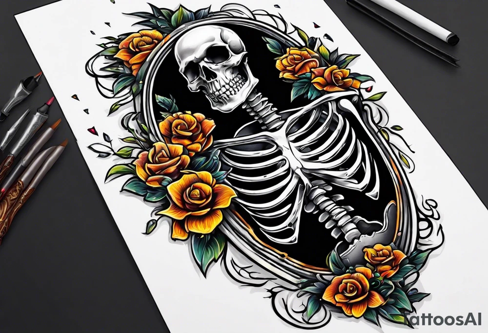 skeleton getting out of coffin tattoo idea