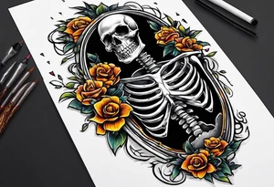 skeleton getting out of coffin tattoo idea