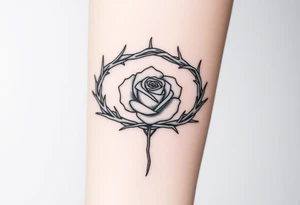 Crown of braided thorns with a rose with a stem in the middle tattoo idea