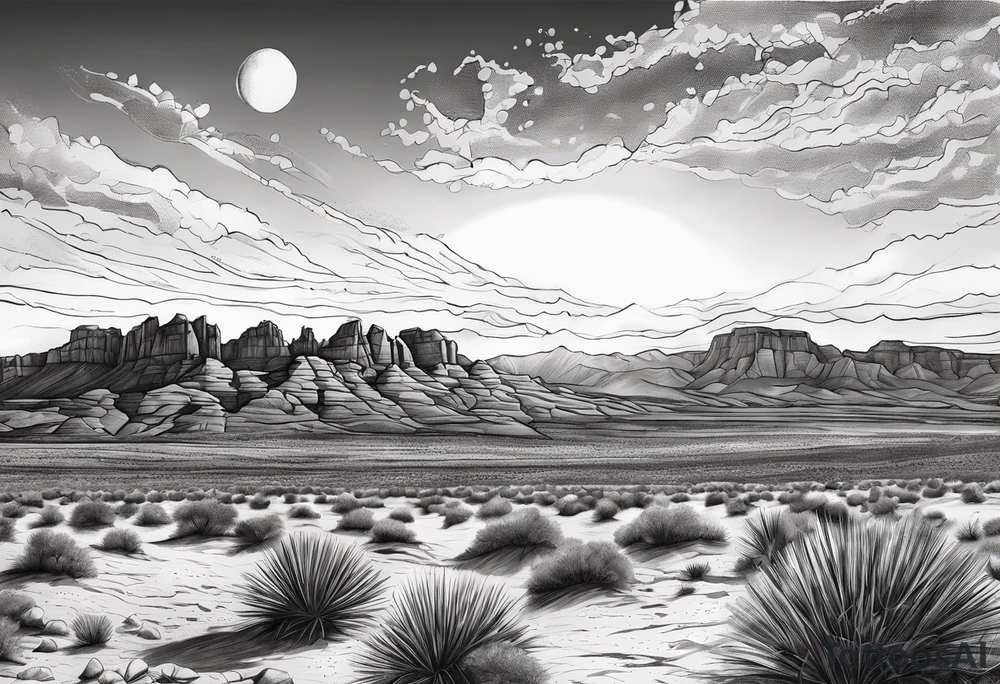 Sunset over red rock desert tattoo idea