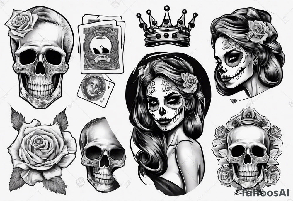 santa la muerta with money and crown
on the card tattoo idea