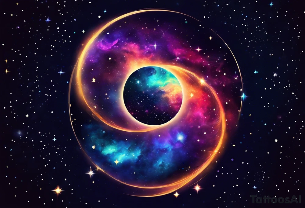 I want a nebula space galaxy s kinda shape 
tattoo that's colorful and bright and cute and is nice to look at I don't want a traditional circle I want it like the ones thay look like an s shape and this tattoo will be on my left buttcheek and light colors I want more spread and less circle tattoo idea