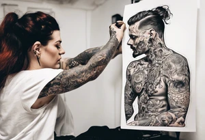 man getting tattooed by a woman tattoo idea