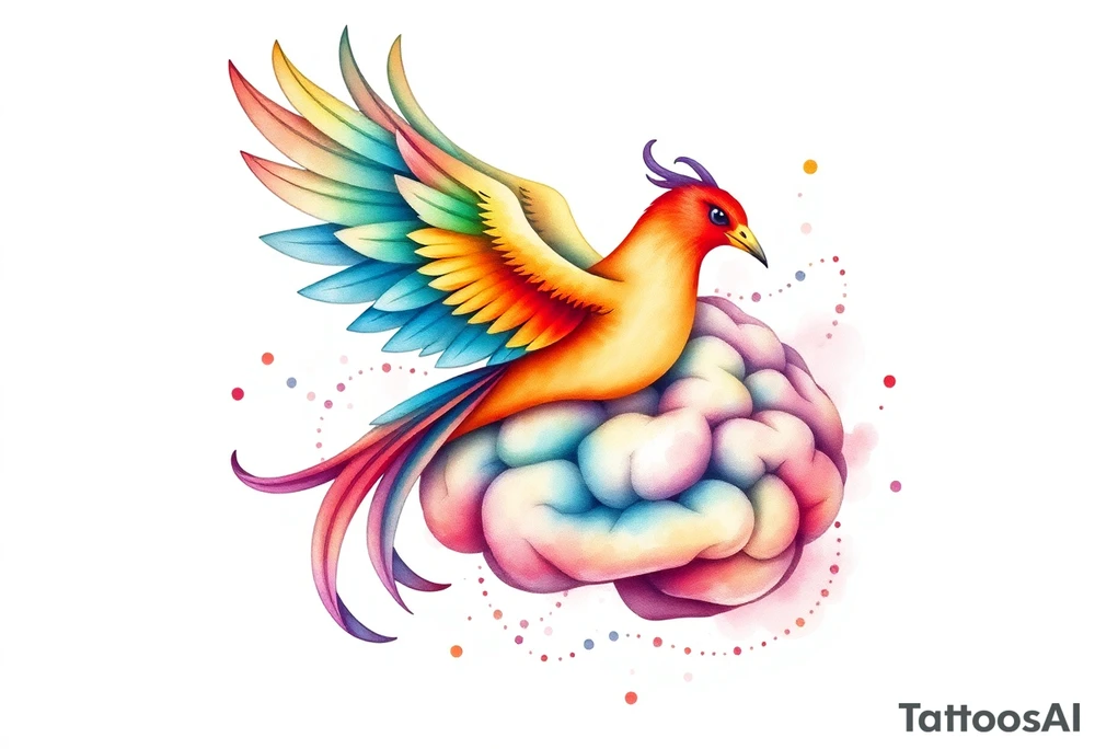 Colorful phoenix flying out of a brain tattoo idea