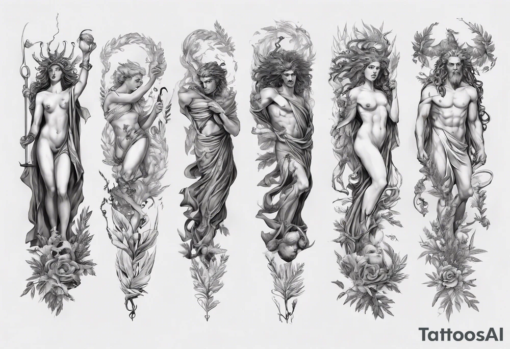 Greek mythology sleeve with Medusa, Zeus, olive branches and a Pegasus tattoo idea