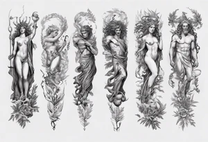 Greek mythology sleeve with Medusa, Zeus, olive branches and a Pegasus tattoo idea