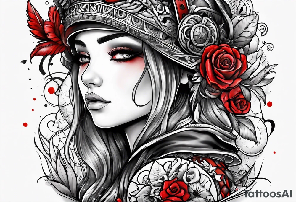 black and red childhood trauma half sleeve tattoo idea