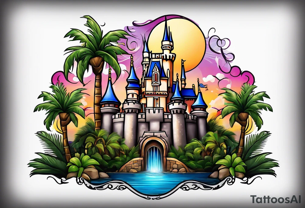 disney castle palm tree tattoo idea