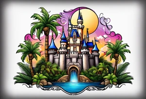 disney castle palm tree tattoo idea