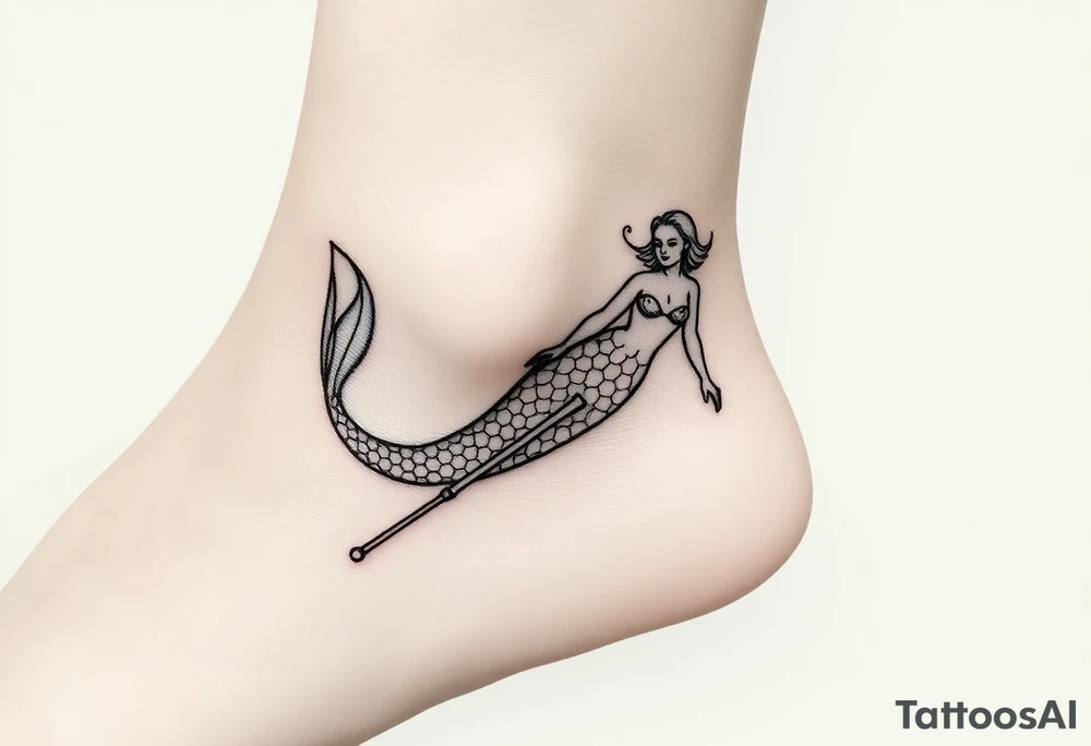 Mermaid with crutches tail tattoo idea
