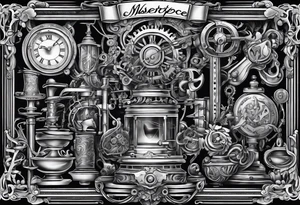 rube goldberg style contraption tattoo idea