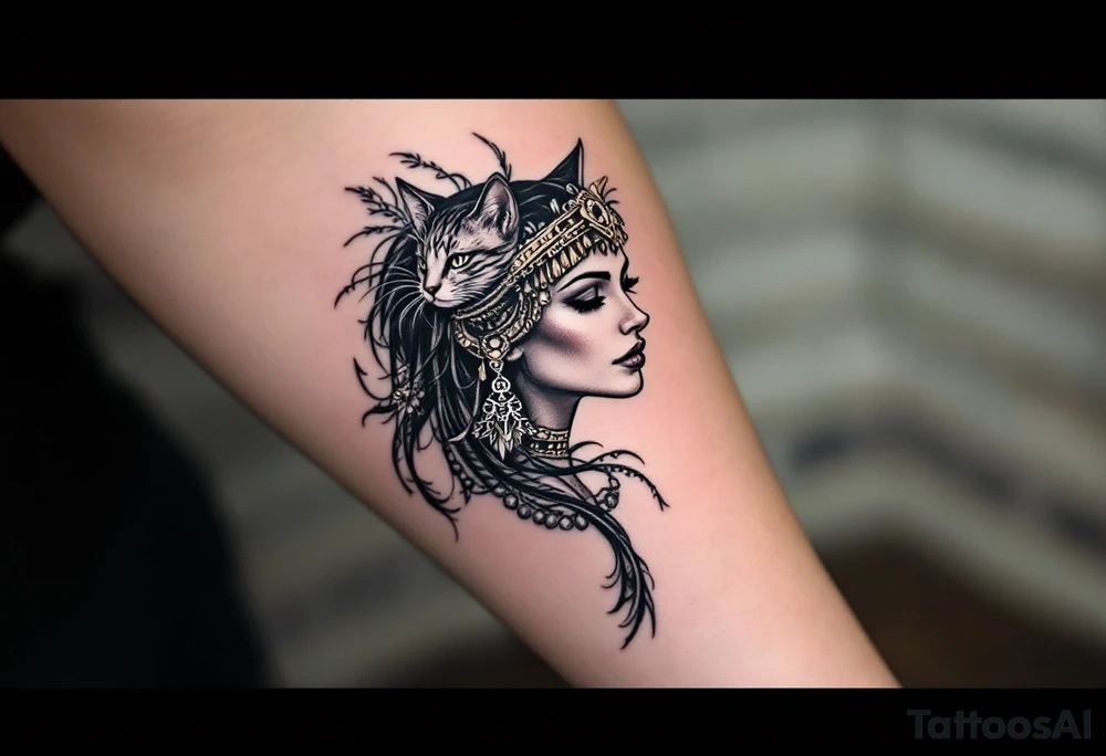 Cleopatra with elegant feline tattoo idea