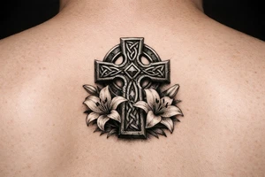 Celtic cross with Lillies memorial tattoo idea