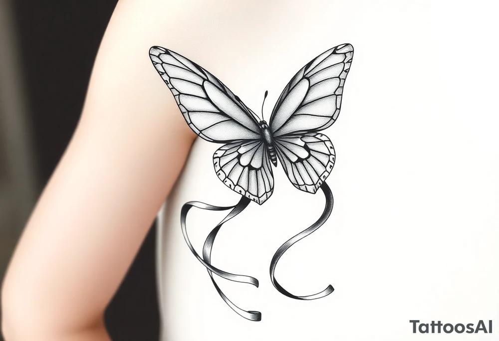ethereal butterfly with flowing silk ribbons in moonlight tattoo idea