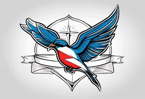 swallow holding flag with beak tattoo idea
