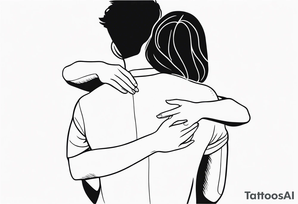 outline of people hugging tattoo idea