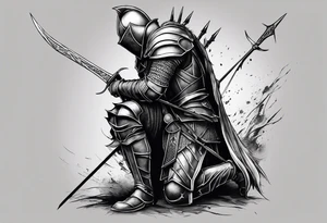 Side profile of a dying knight on his knees with five arrows sticking out of his back tattoo idea