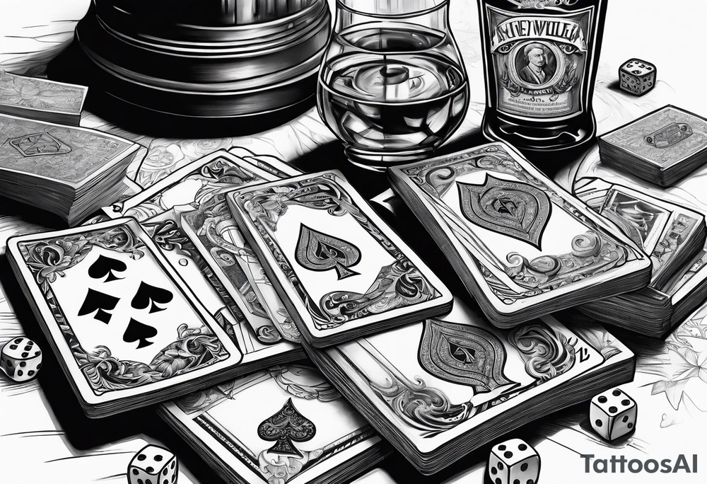 cards, money, dice, and whiskey on ice, tattoo idea