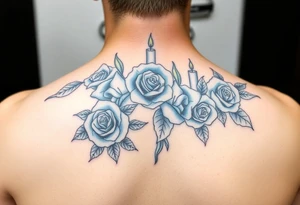 Blue, water, roses, candles tattoo idea