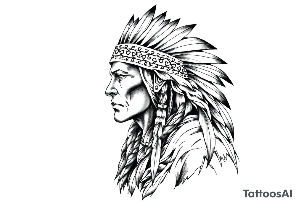 Lone Native American warrior in nature tattoo idea