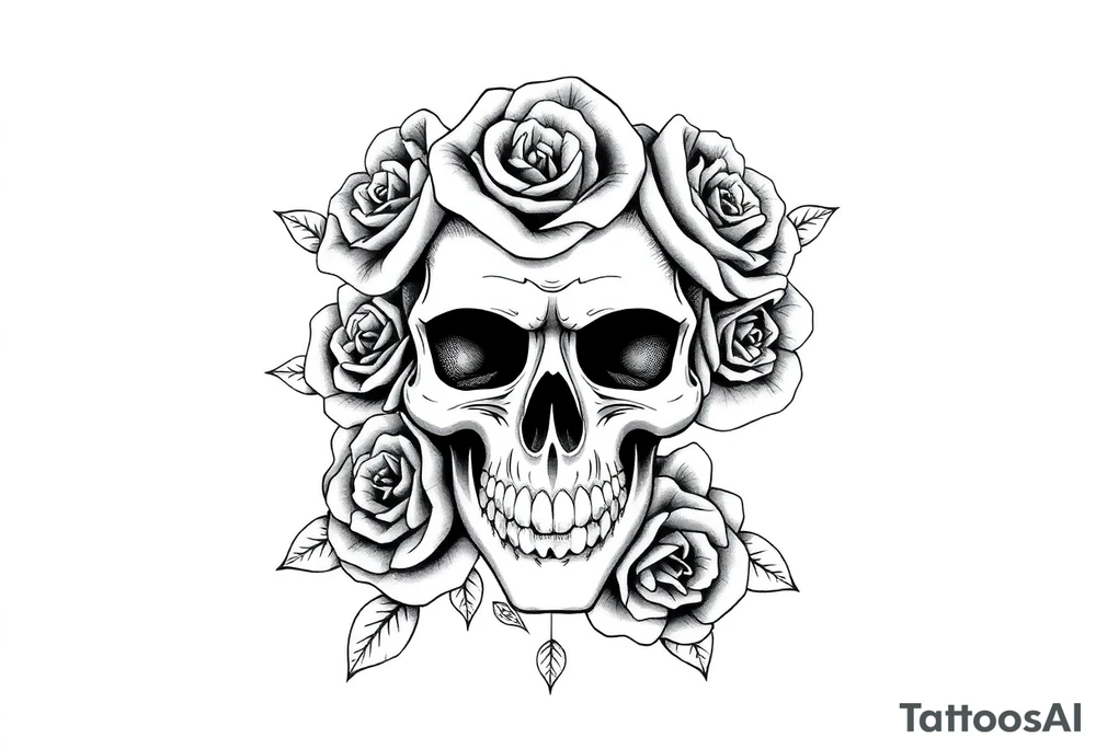 skull and roses tattoo idea